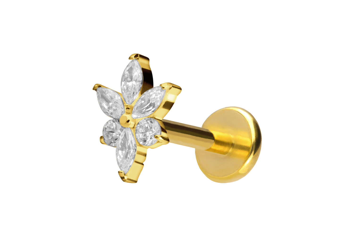 Titan Labret Piercing mit Push Fit KRISTALLBLUME